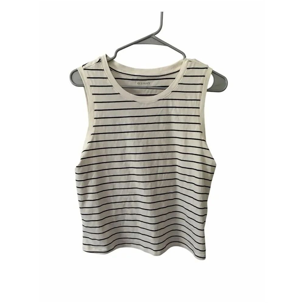 Old Navy Striped Sleeveless Tank – White/Black – Size Large – NWT – Cotton/Modal